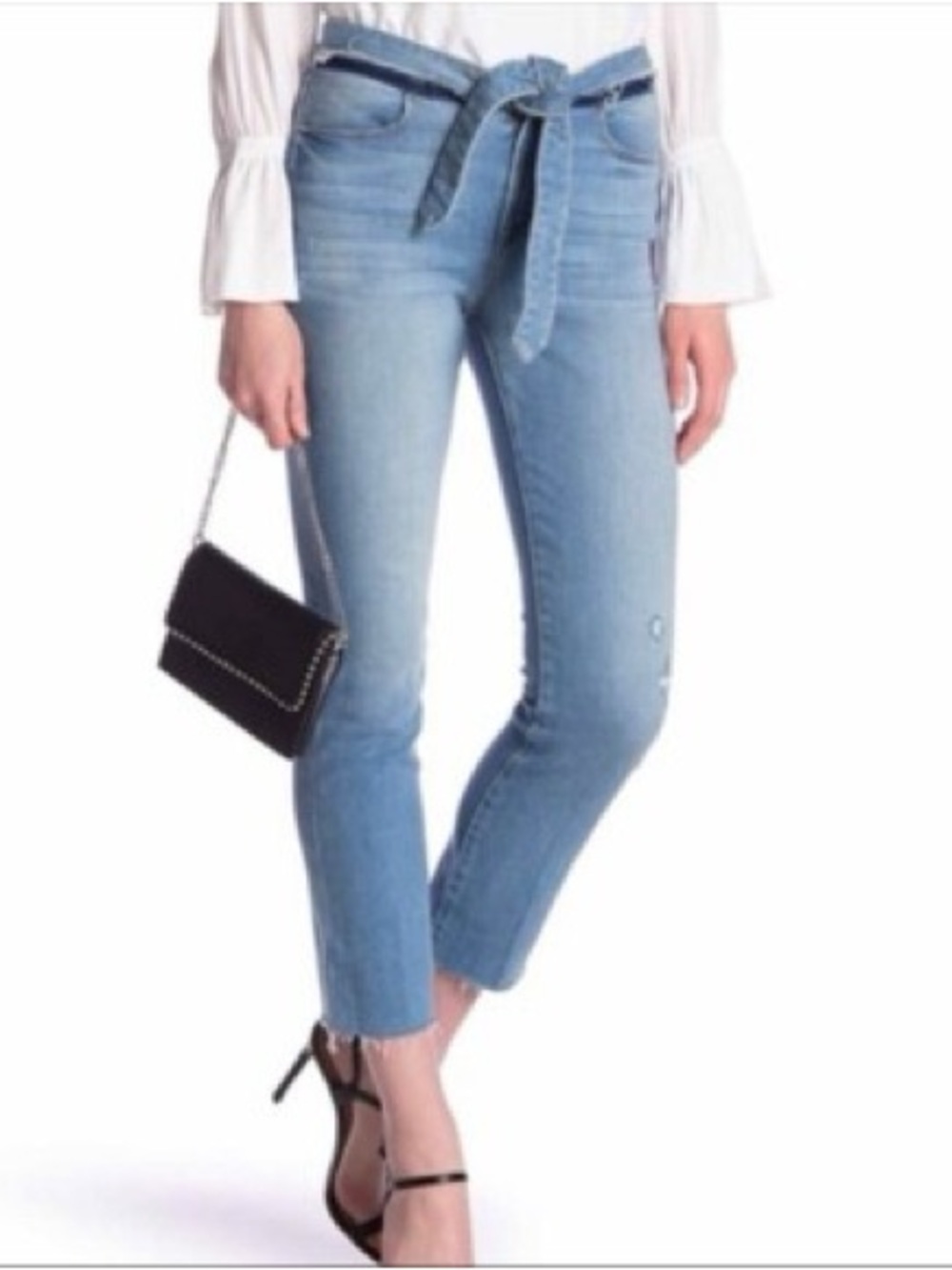 FRAME Le High Straight Belted Frayed Hem Jeans